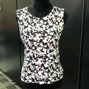 Jones New York knit round neck tank/tunic top, black white, pink, print  - 6